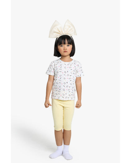 Girls Panda Print Round Neck Half Sleeve T-Shirt
