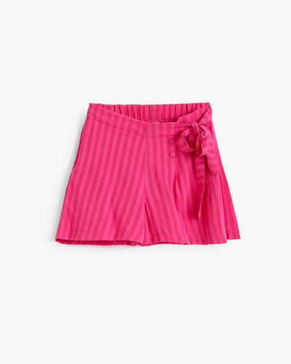 Girls Pink Striped Wrap Shorts with Tie Belt