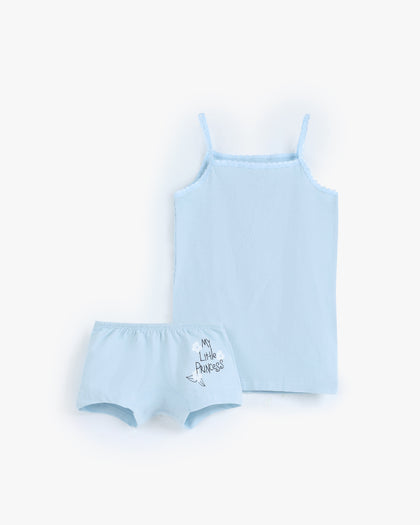 طقم ملابس داخلية بناتي ليكرا - كاميزول وكيلوت بوي شورت مطبوع
