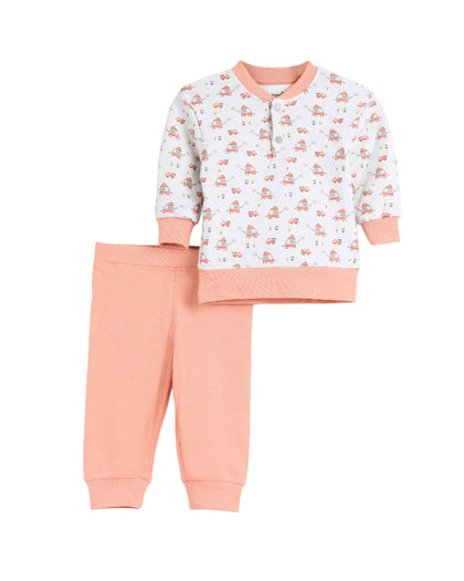 Round Printed Pajamas Set - Orange