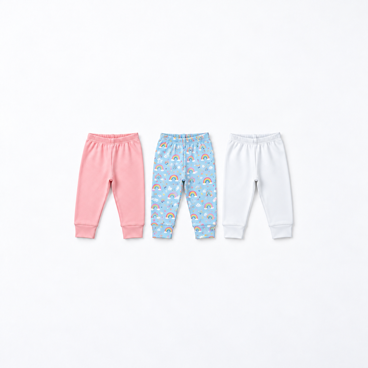 Junior Baby Pants Pack of 3 - Pink, Rainbow & White