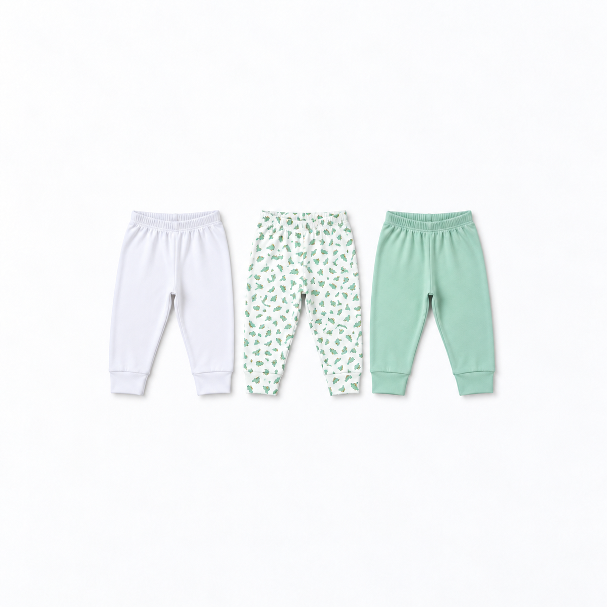 Junior Baby Pants Pack of 3 - White, Leaf & Green
