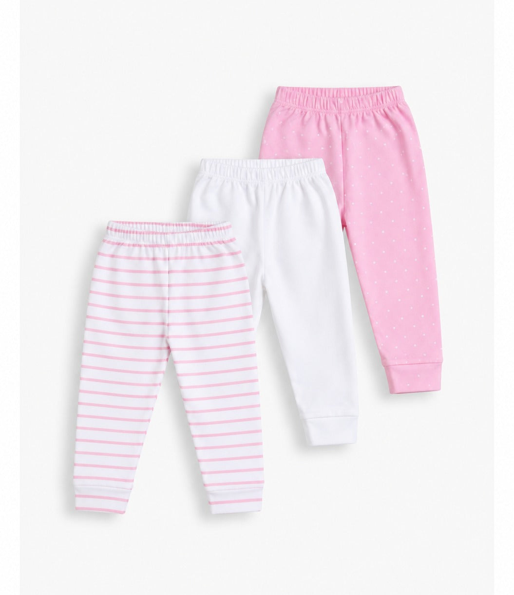 Junior Baby Pants Pack of 3 - Pink, Stripe & White