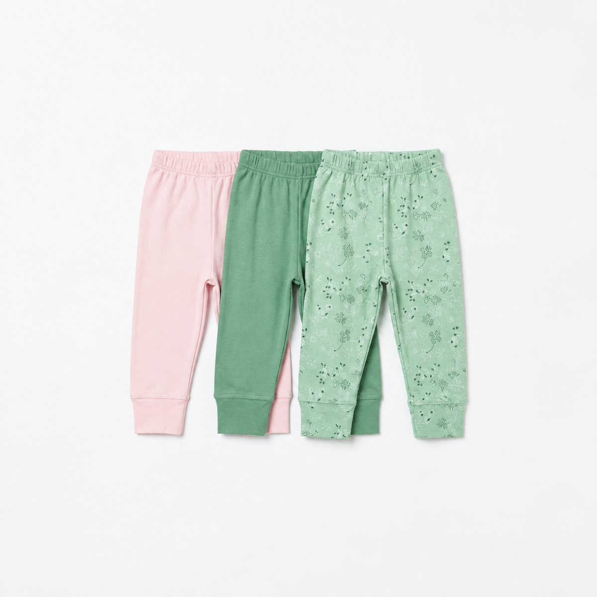 Junior Baby Pants Pack of 3 - Pink, Green & Print