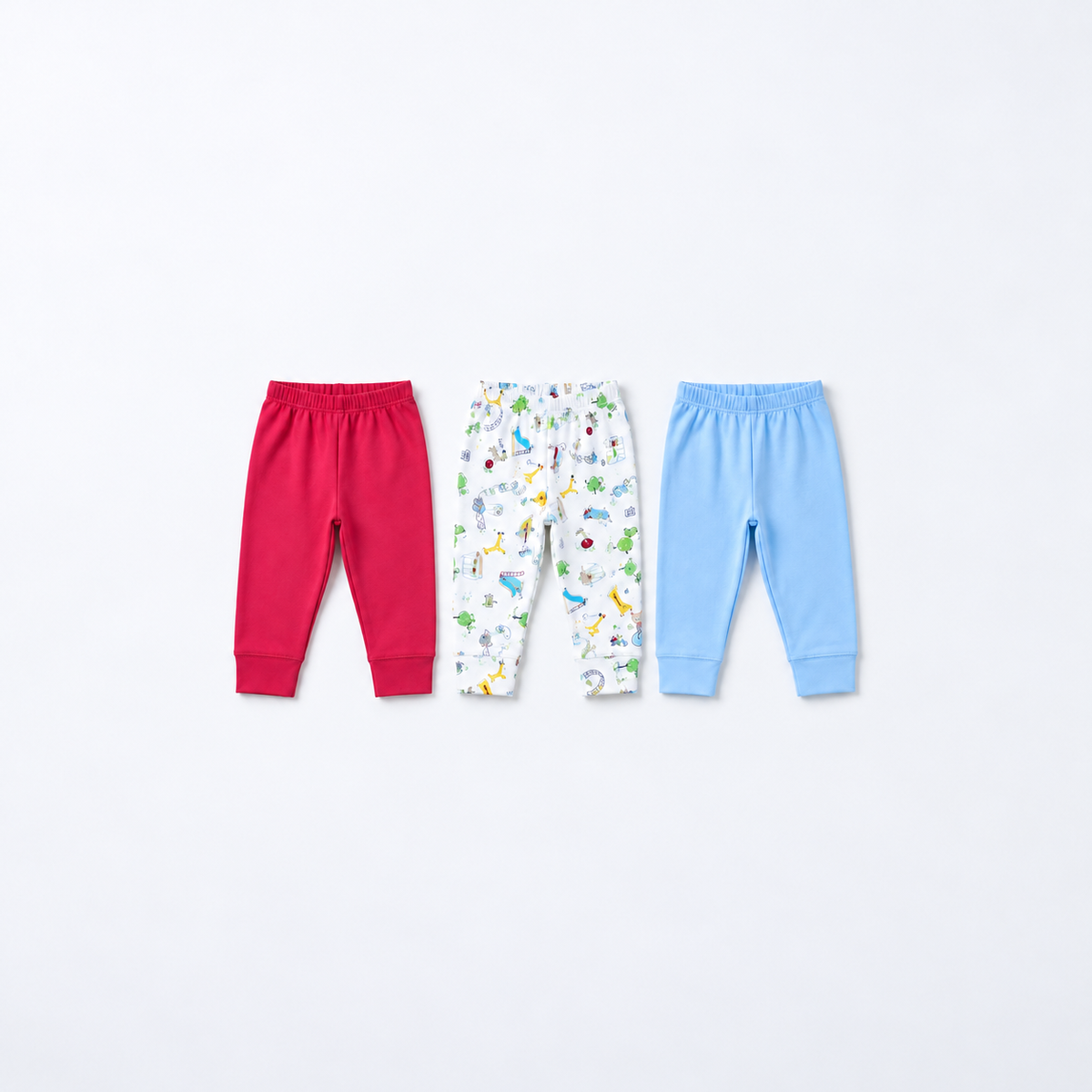 Junior Baby Pants Pack of 3 - Red, Safari & Blue