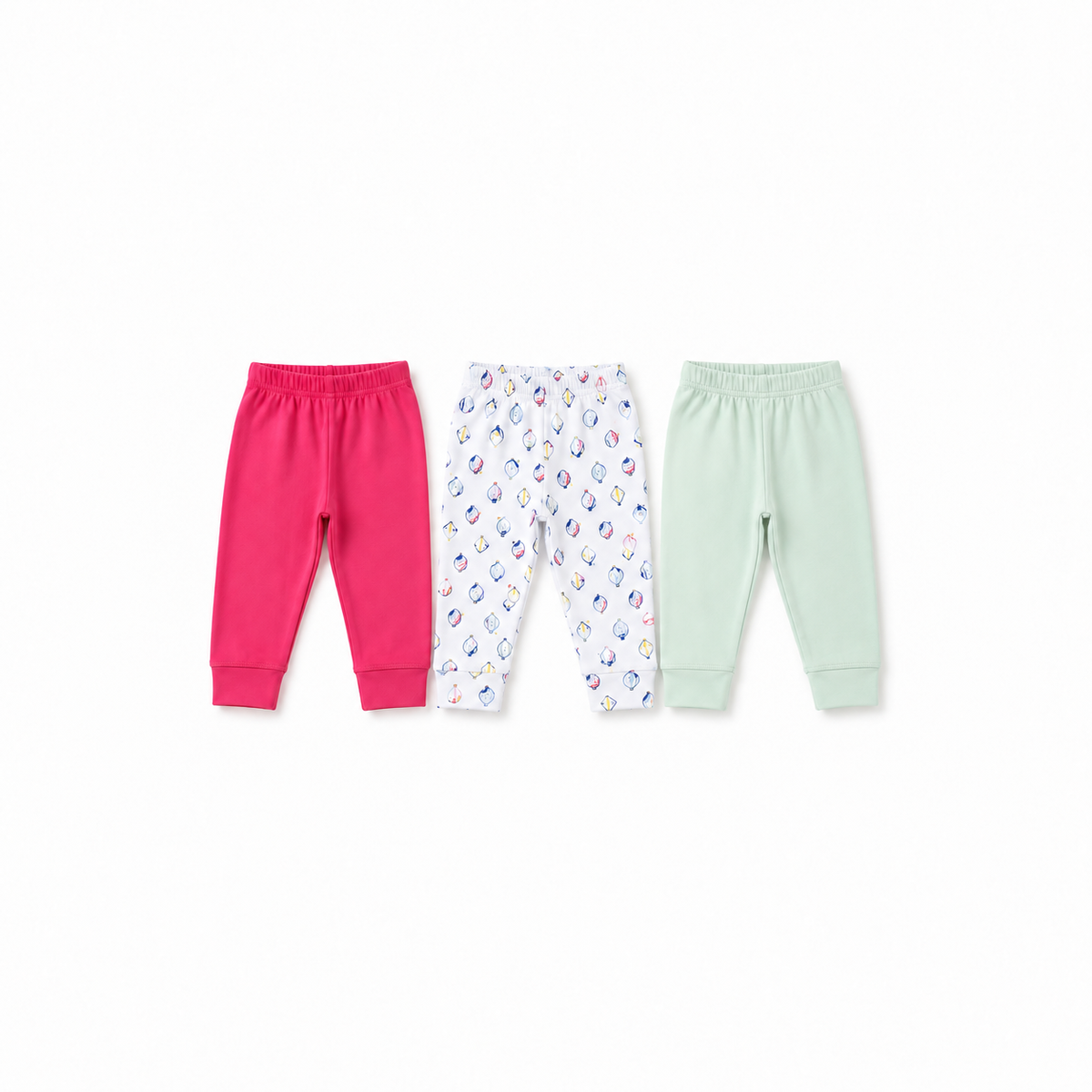 Junior Baby Pants Pack of 3 - Fuchsia, Print & Mint