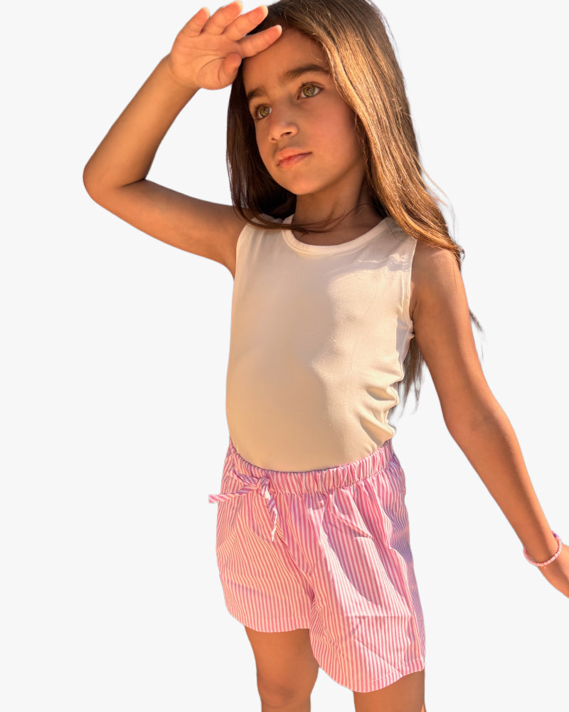 Kids Girls Pink Striped Cotton Shorts