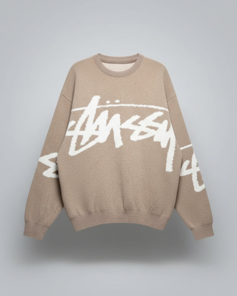 Oversized  Crew  Neck  Graphic  Knit Sweater
