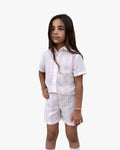Girls Pink Striped Button-Up Shirt and Shorts Suit