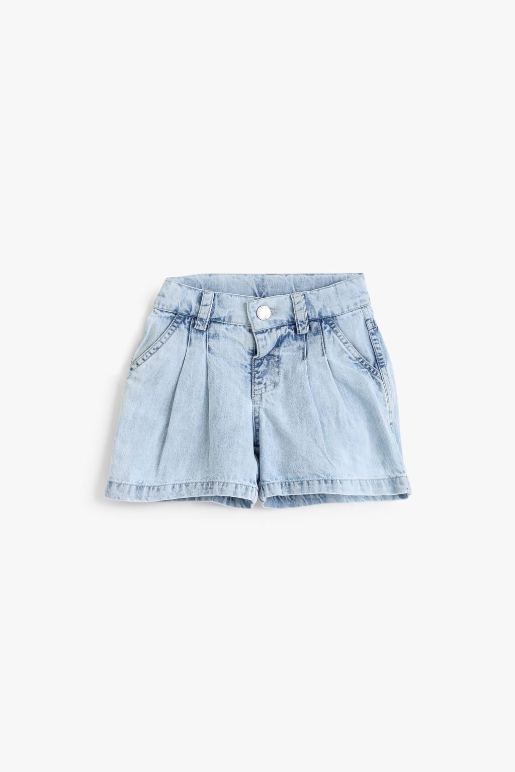 Kids Girls Light Blue Denim Pleated Shorts