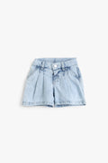 Kids Girls Light Blue Denim Pleated Shorts
