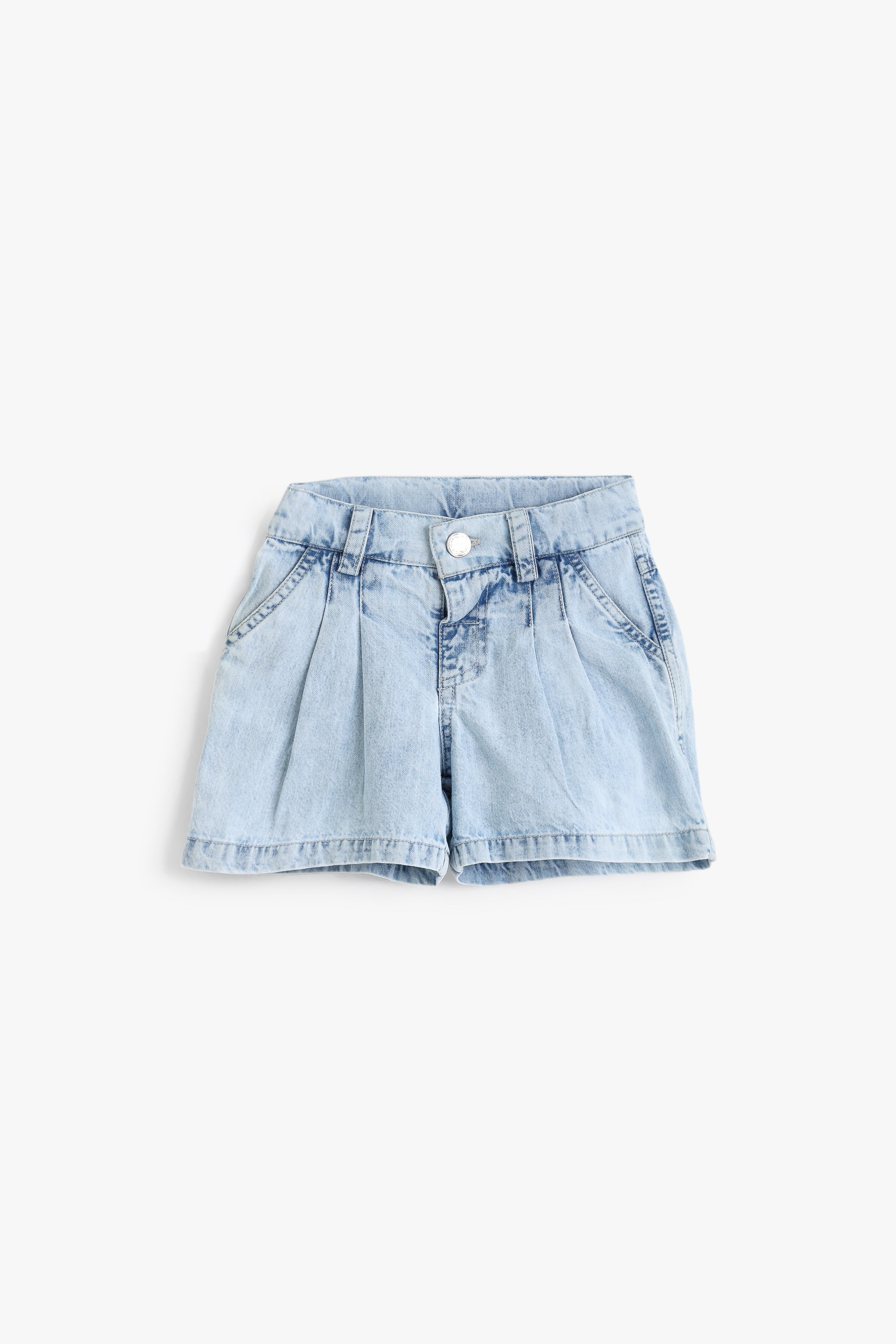 Kids Girls Light Blue Denim Pleated Shorts