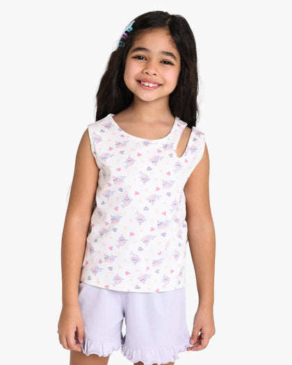 Girls Sea-Themed Sleeveless Top and Ruffled Shorts Set