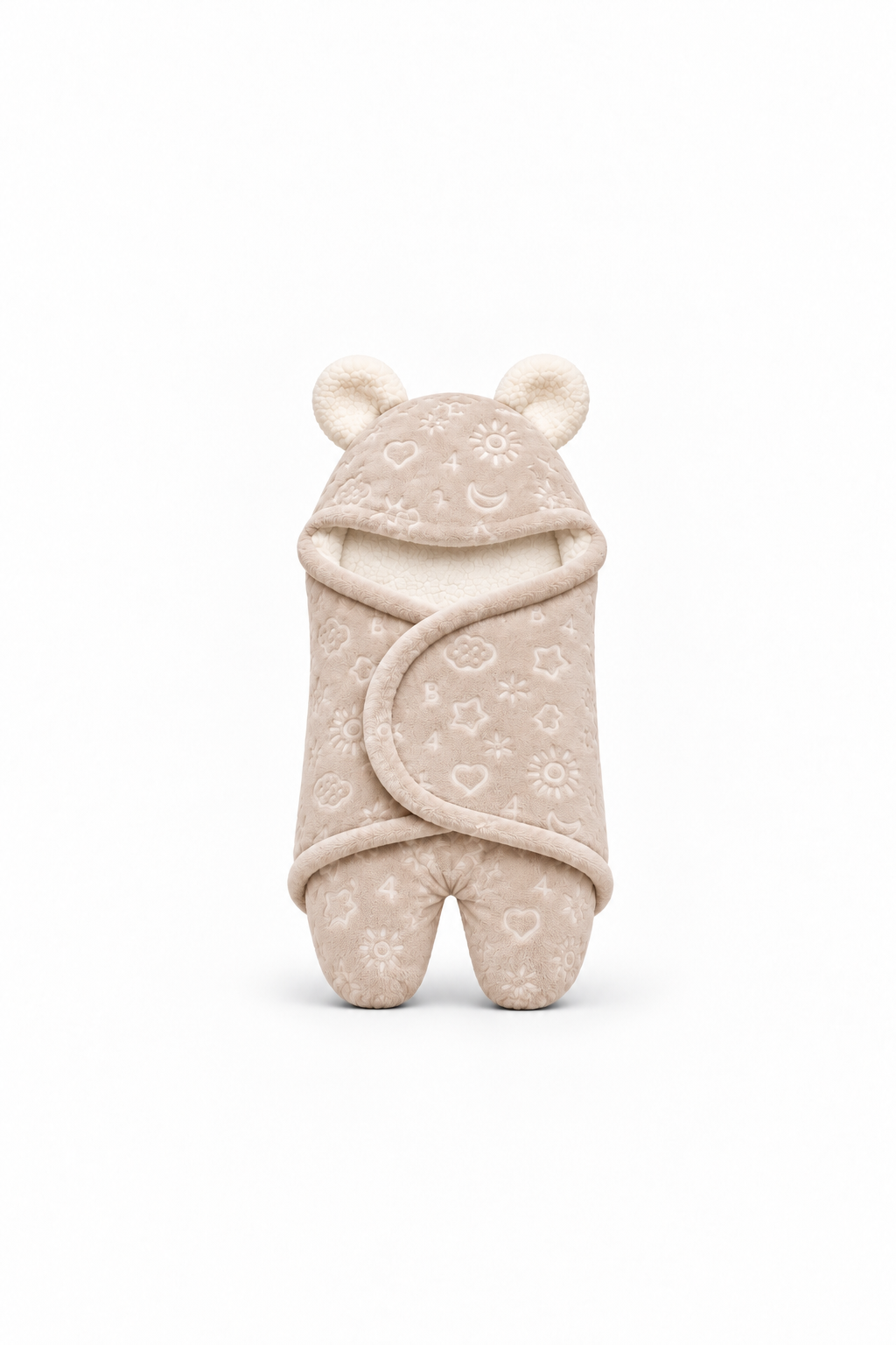 Smurfs Embossed Hooded Swaddle Wrap with Bear Ears - Beige