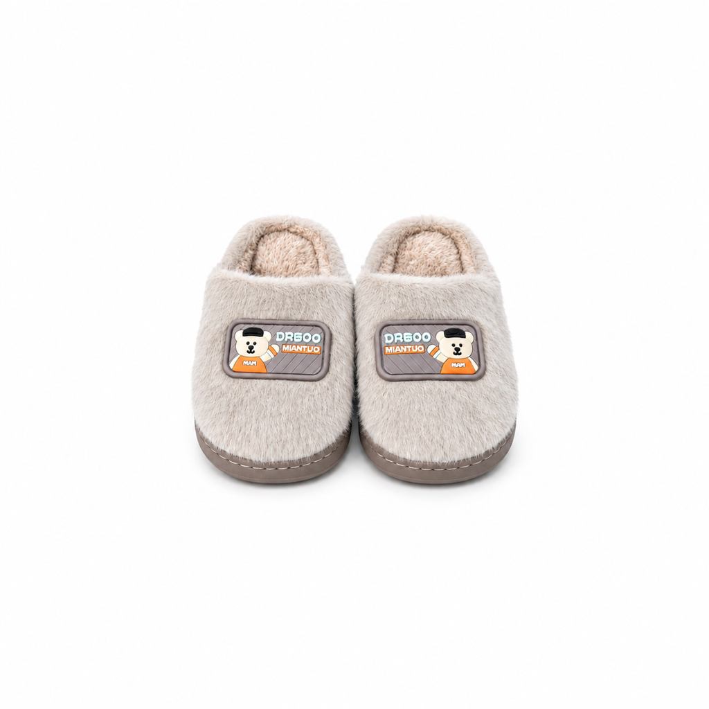 Baby Fur Slippers - Bear Patch - Brown