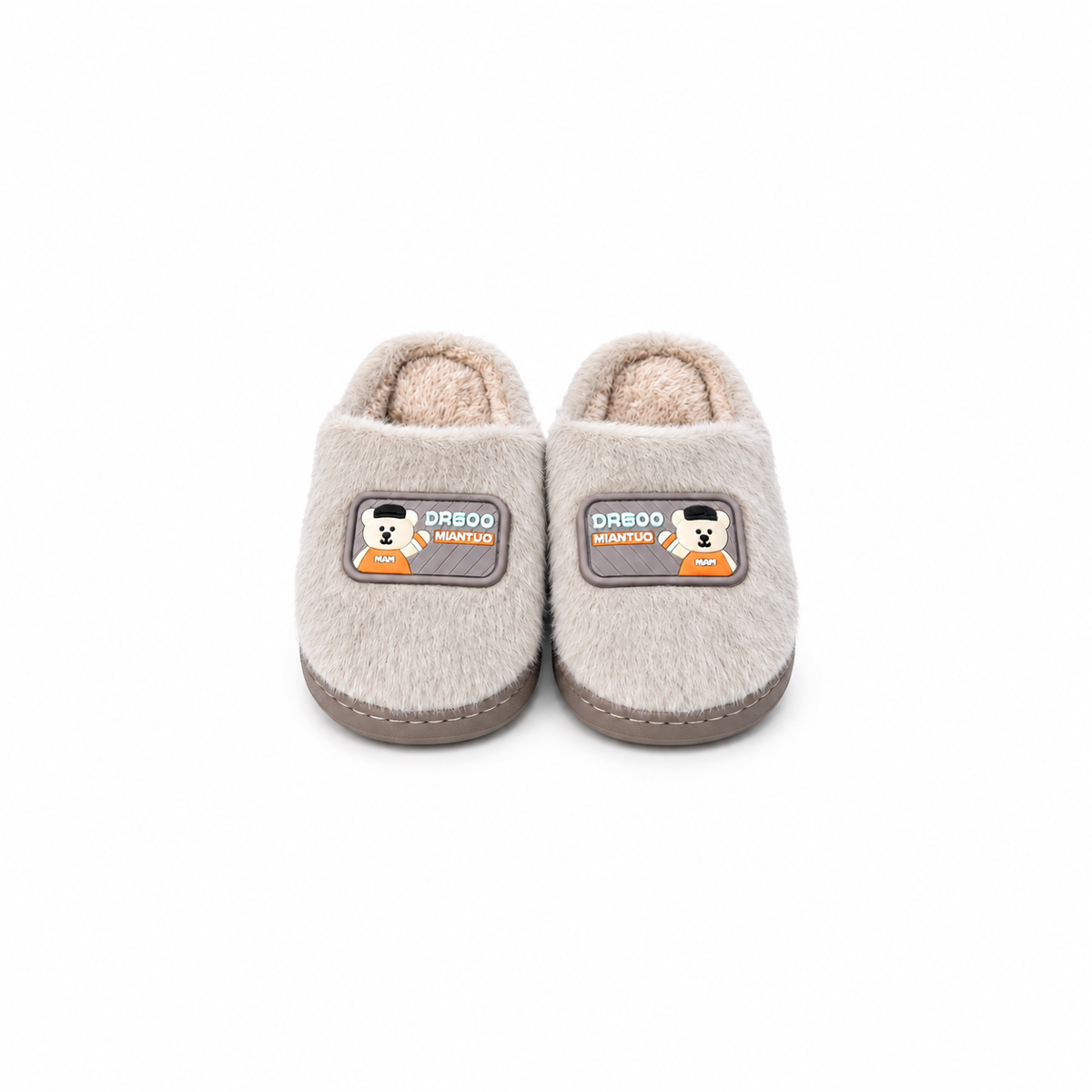 Baby Fur Slippers - Bear Patch - Brown