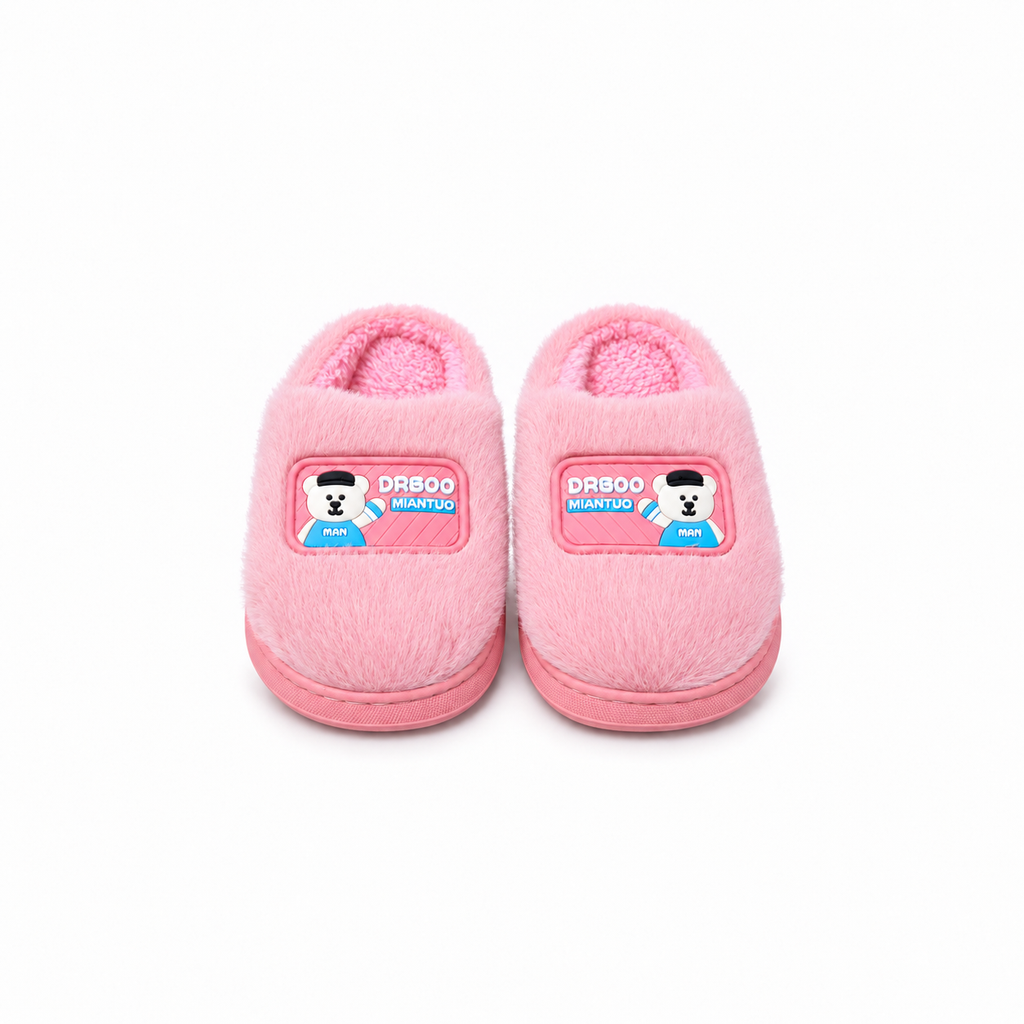 Baby Fur Slippers - Bear Patch - Cashmere