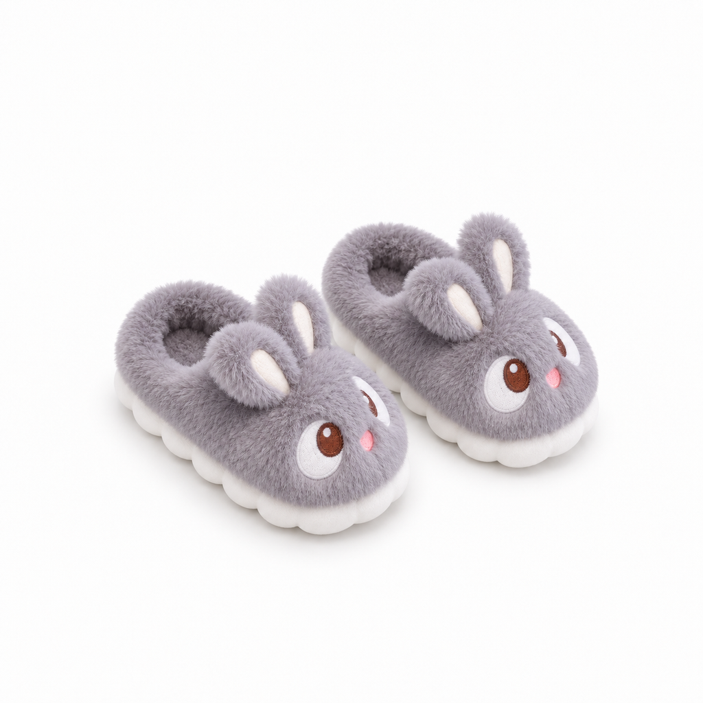 Baby Fur Slippers - Bunny - Gray