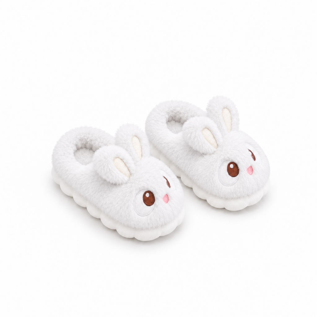 Baby Fur Slippers - Bunny - White