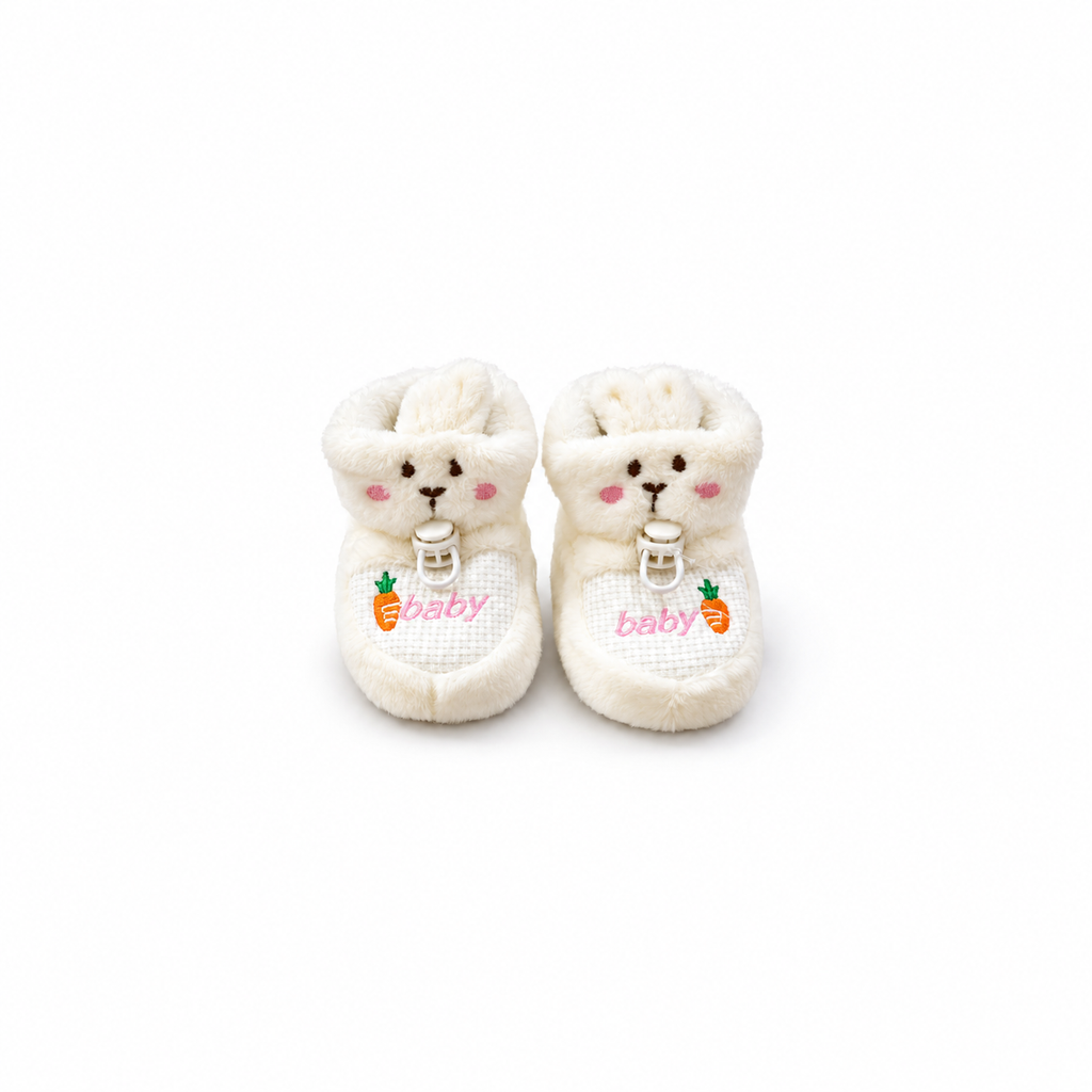 Newborn Booties - Bunny and Carrot - White
