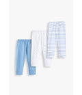 Junior Baby Pants Pack of 3 - Blue, Print & Stripe