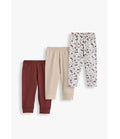 Junior Baby Pants Pack of 3 - Burgundy, Beige & Print