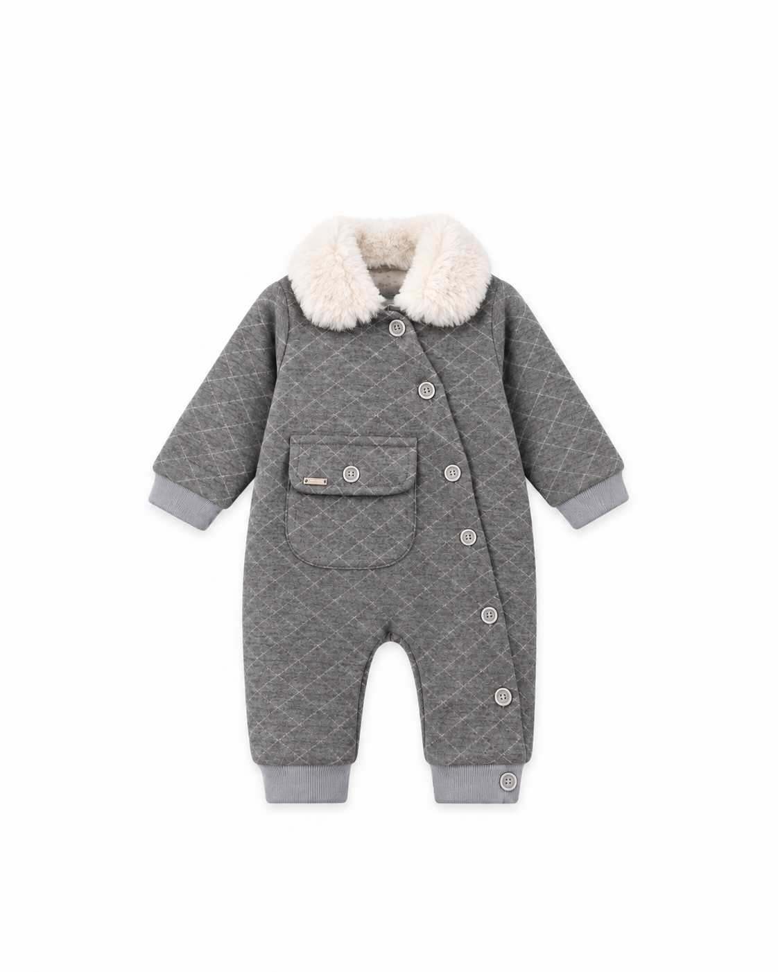 Baby Quilted Pramsuit with Faux Fur Collar