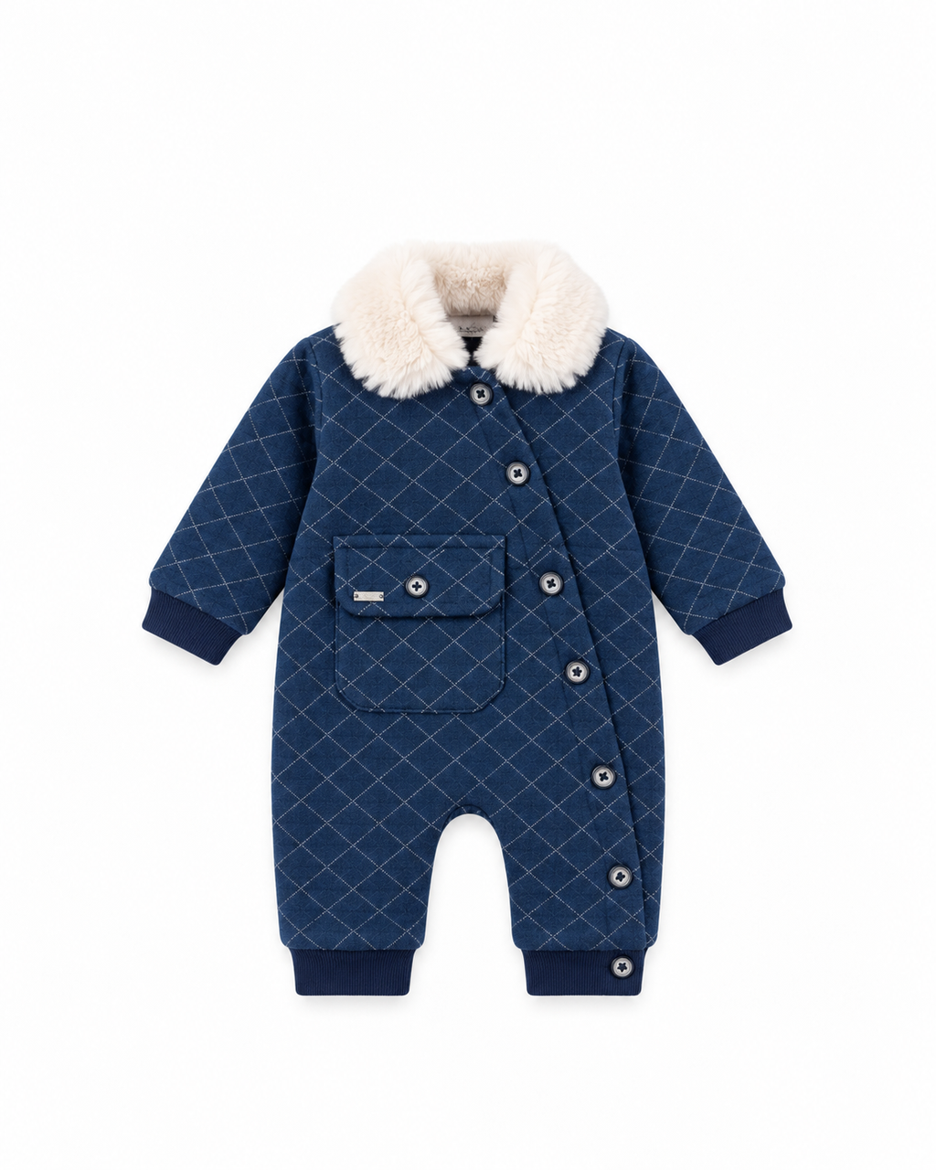Baby Quilted Pramsuit with Faux Fur Collar