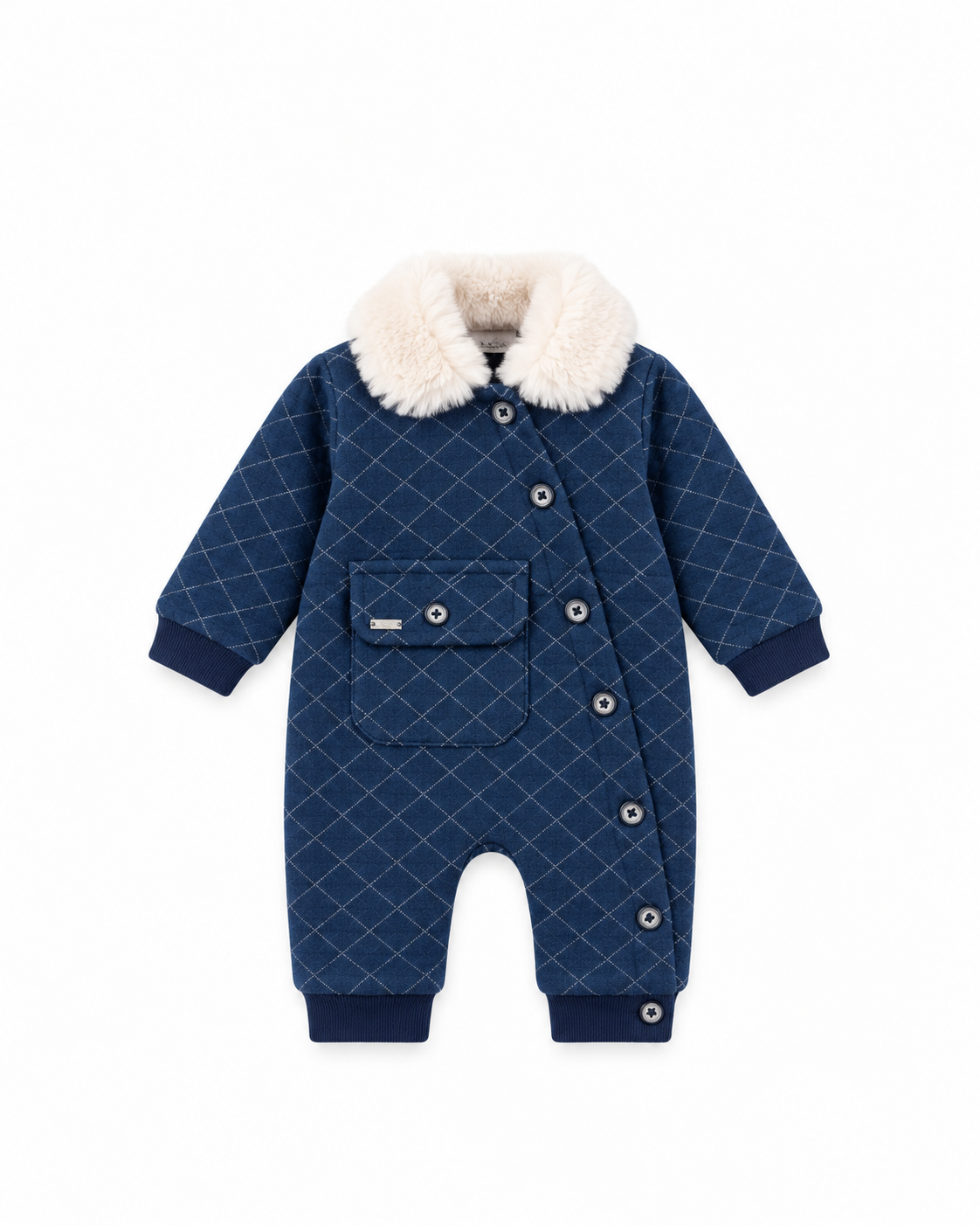 Baby Quilted Pramsuit with Faux Fur Collar