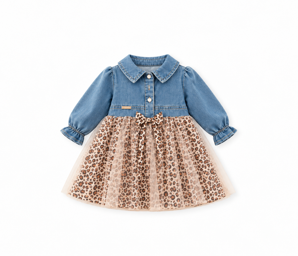 Baby Girls' Denim and Leopard Tulle Dress