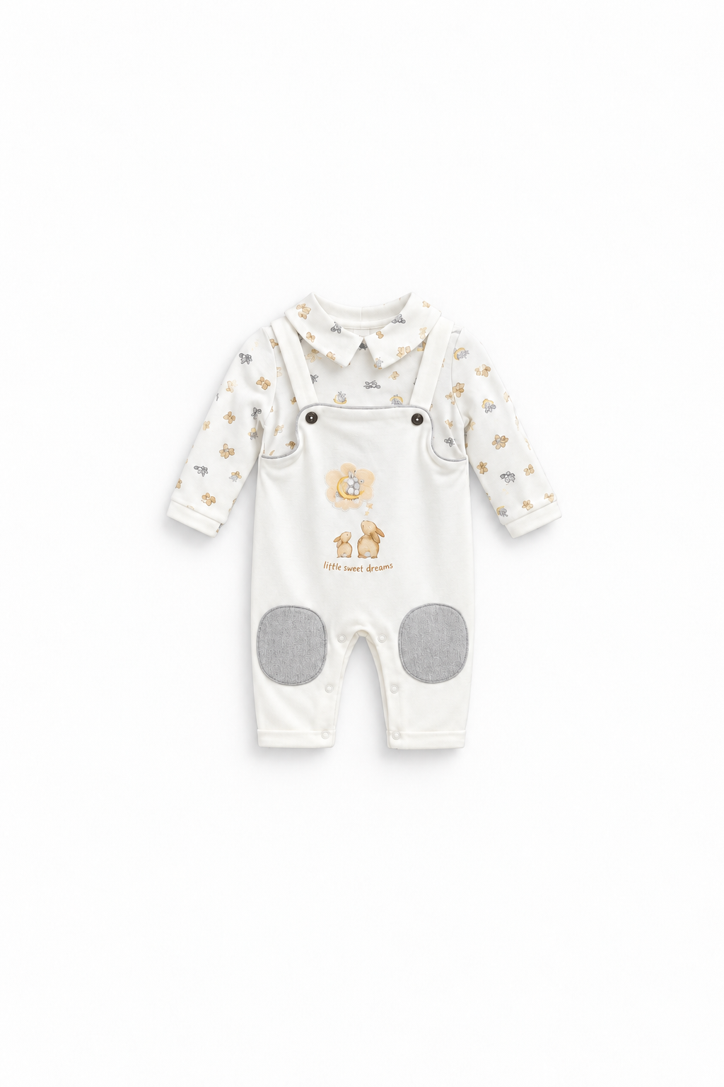 Baby Bear Dungaree Romper - Ivory
