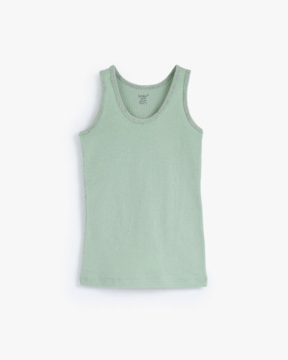 Boys Ribbed Cotton Vest Top - Sage Green Sleeveless Undershirt