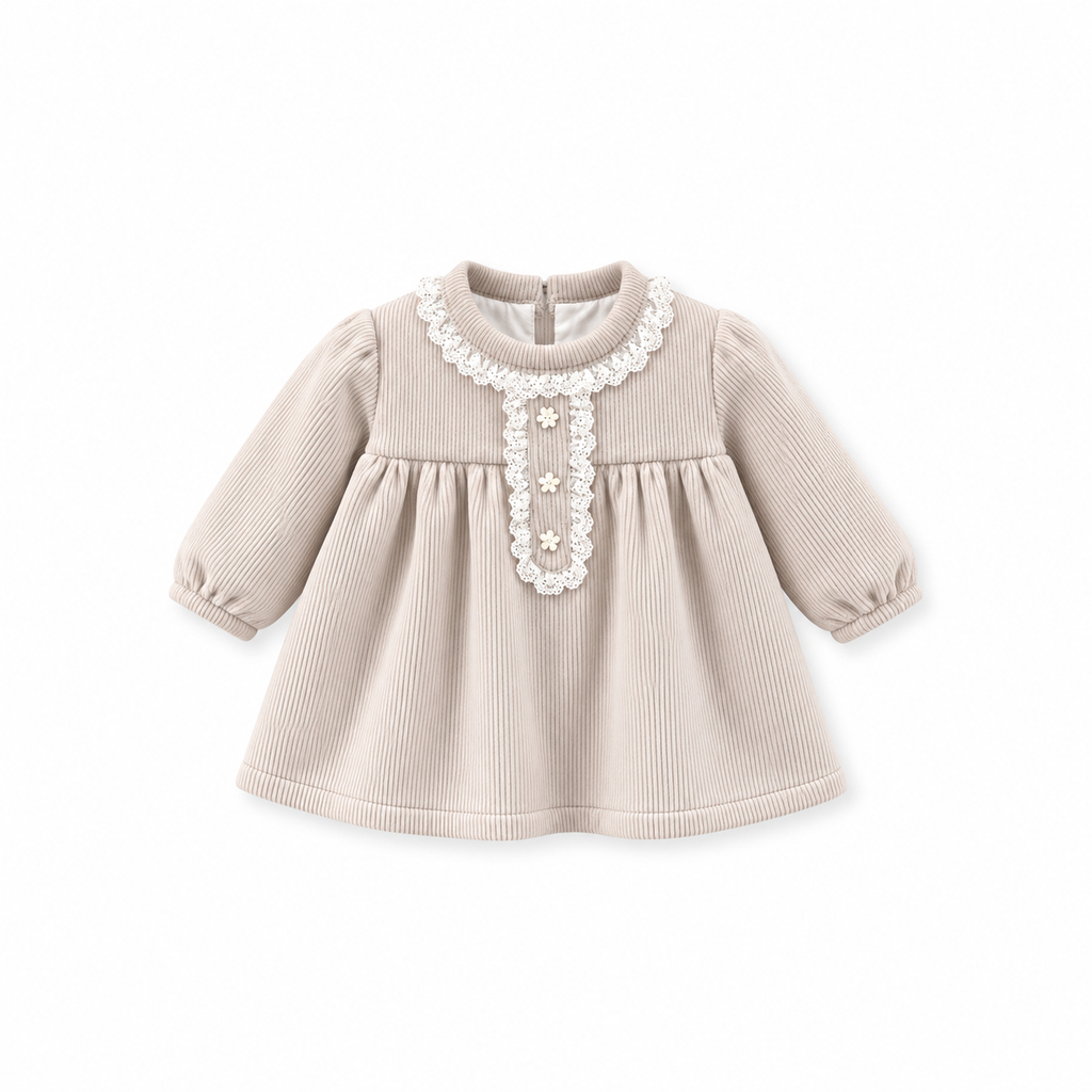 Baby Girls' Ribbed Velour Lace Dress