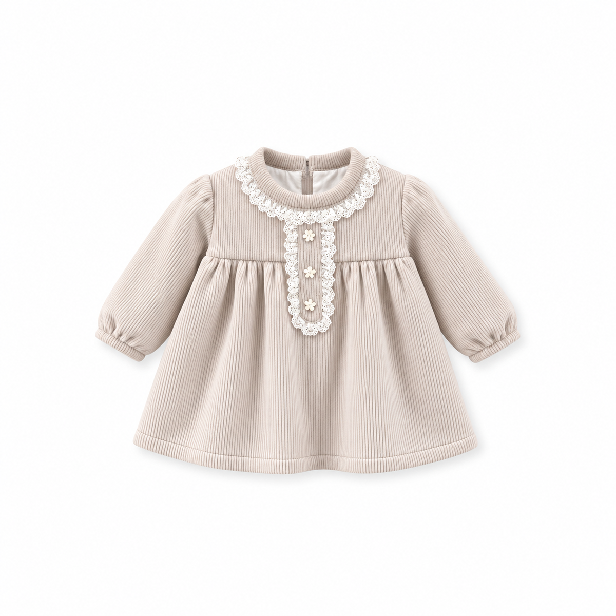 Baby Girls' Ribbed Velour Lace Dress