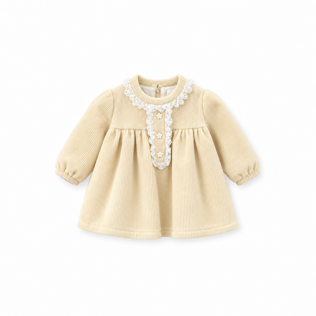 Baby Girls' Ribbed Velour Lace Dress