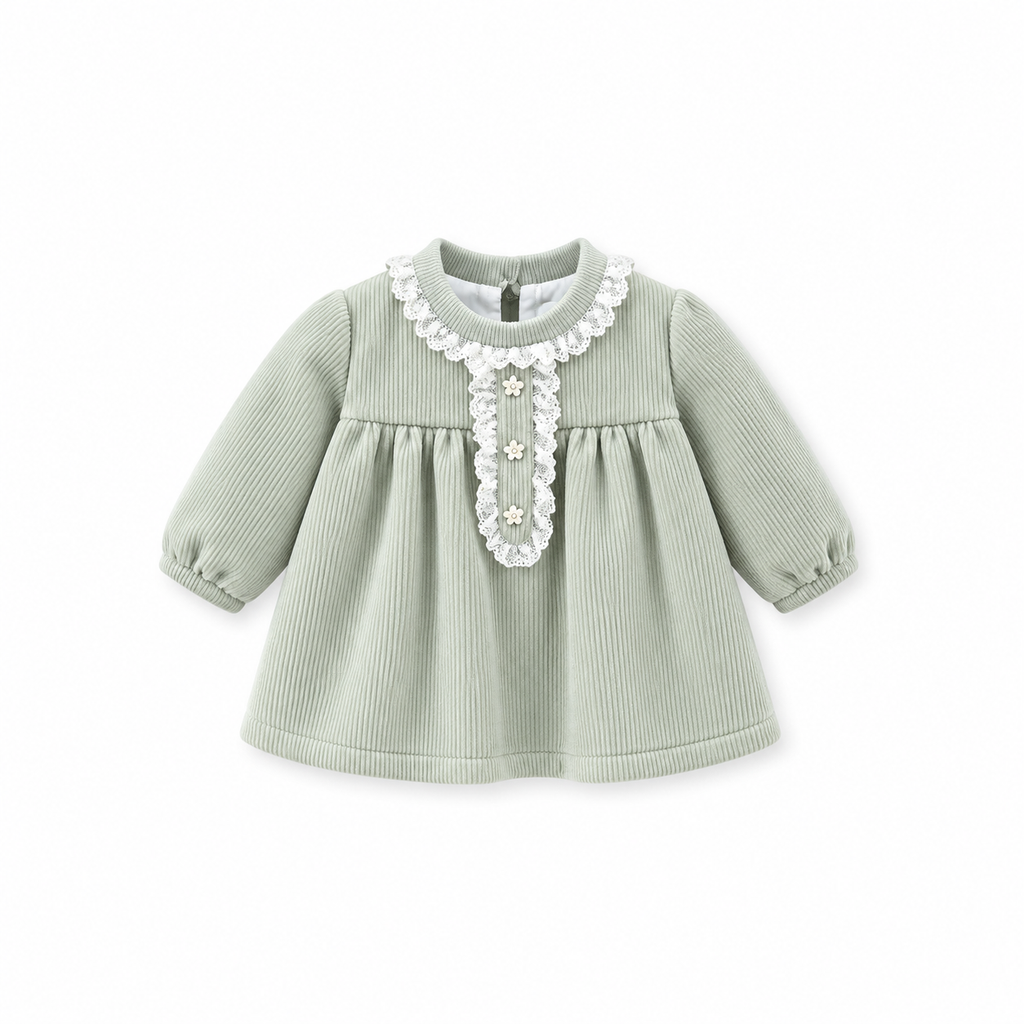 Baby Girls' Ribbed Velour Lace Dress