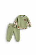 Boys' Teddy Quilted Set with Check Cuffs - Sage