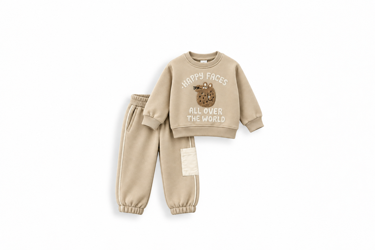 Boys' Happy Faces Melton Set - Taupe
