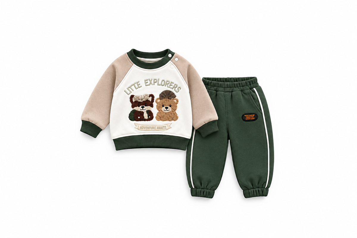 Boys' Little Explorers Bear Sweat Set - Green