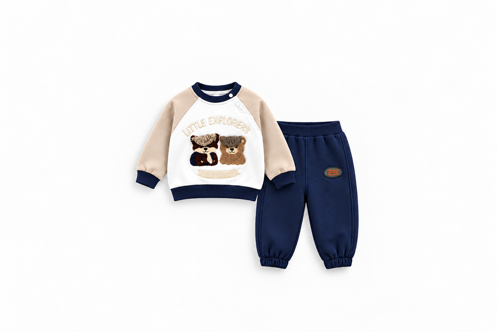 Boys' Little Explorers Bear Sweat Set - Navy
