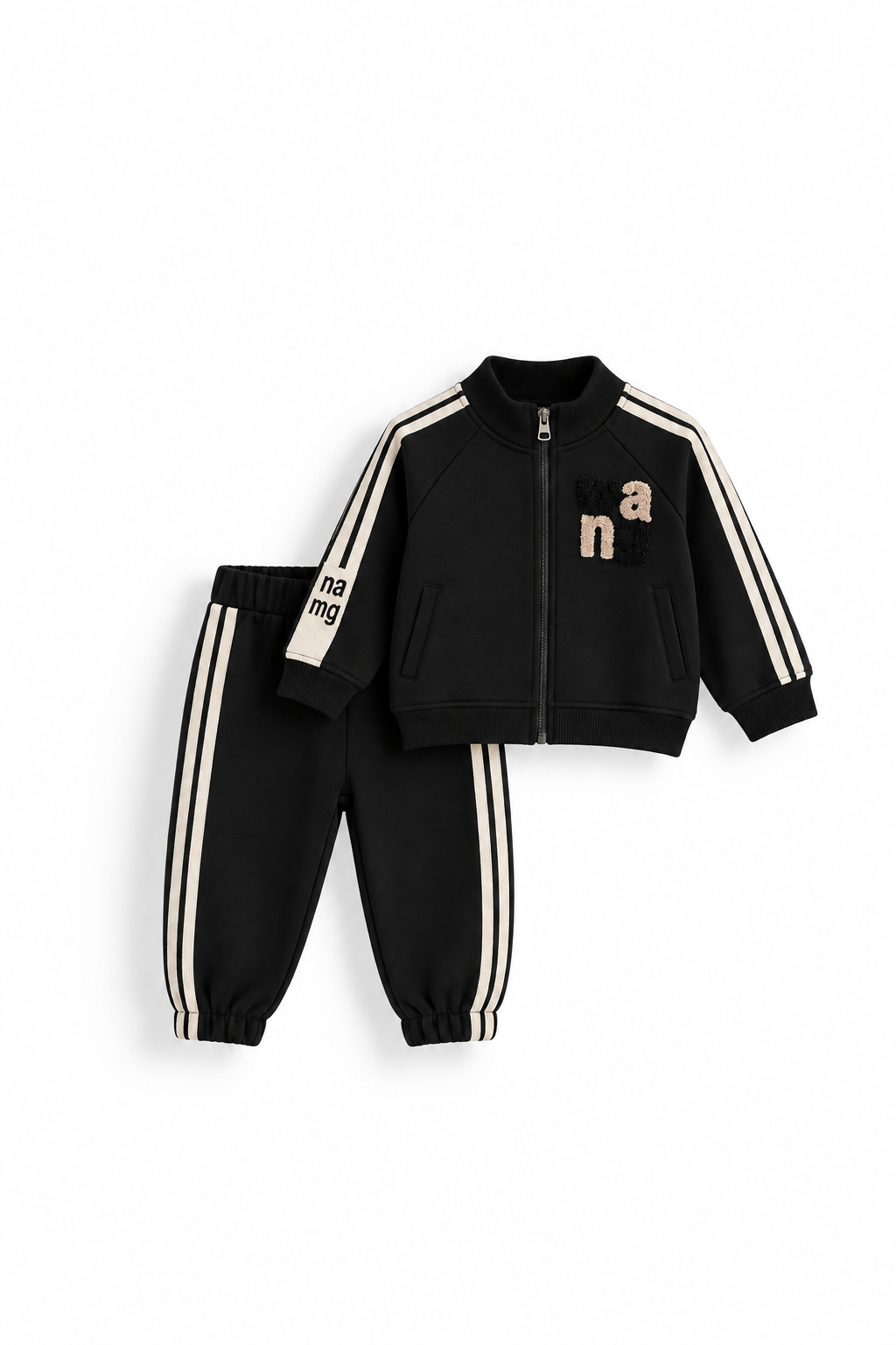 Boys' Striped Zip Track Set - Black