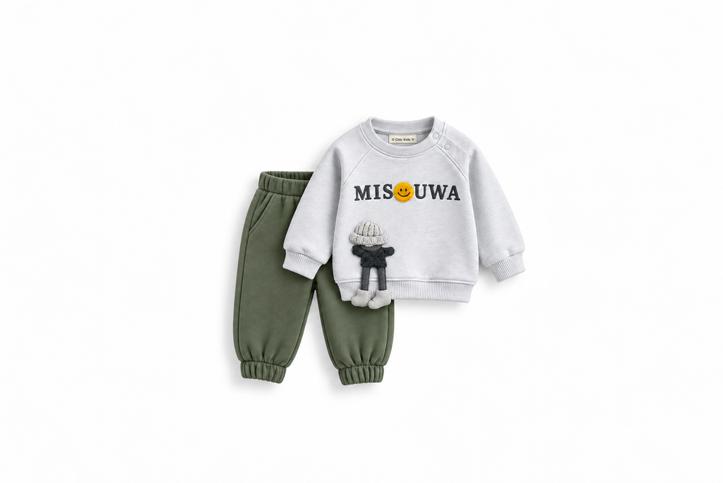 Boys' Misouwa Bear Sweat Set - Grey