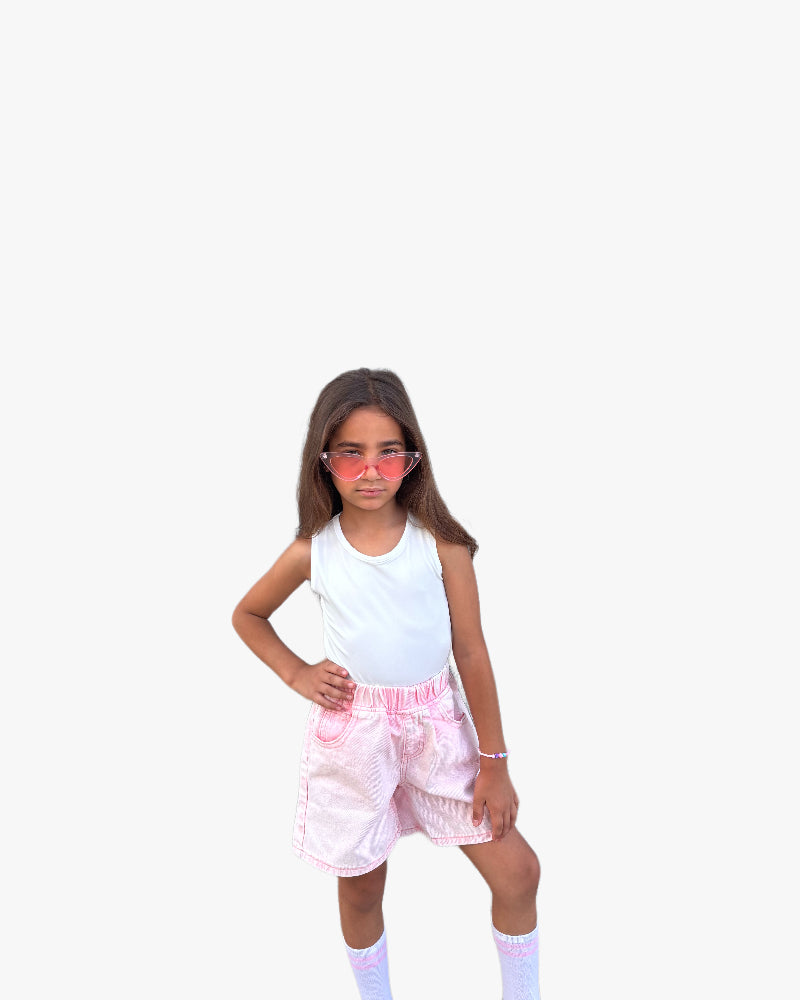 Girls Pink Casual Elastic Waist Shorts