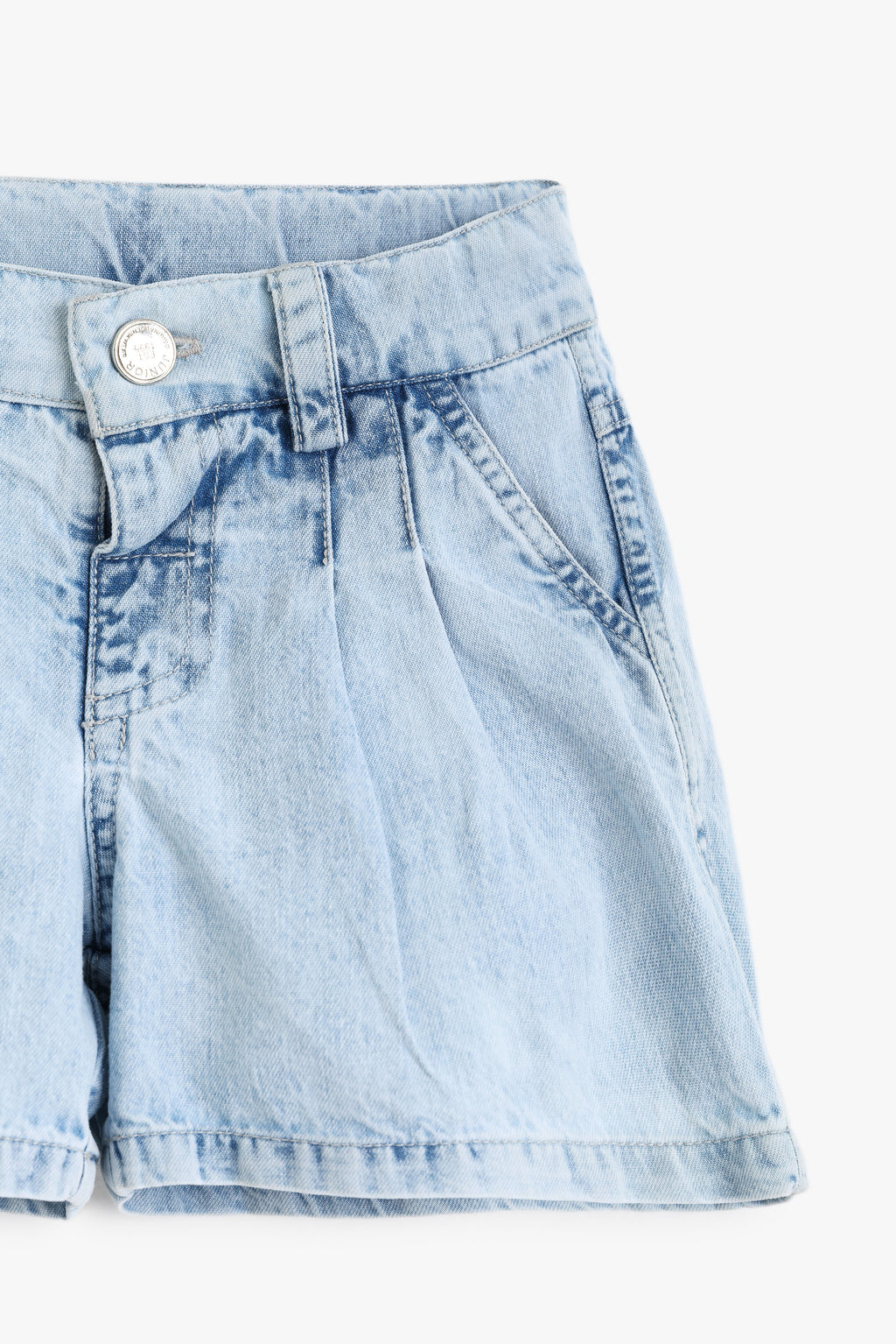 Kids Girls Light Blue Denim Pleated Shorts