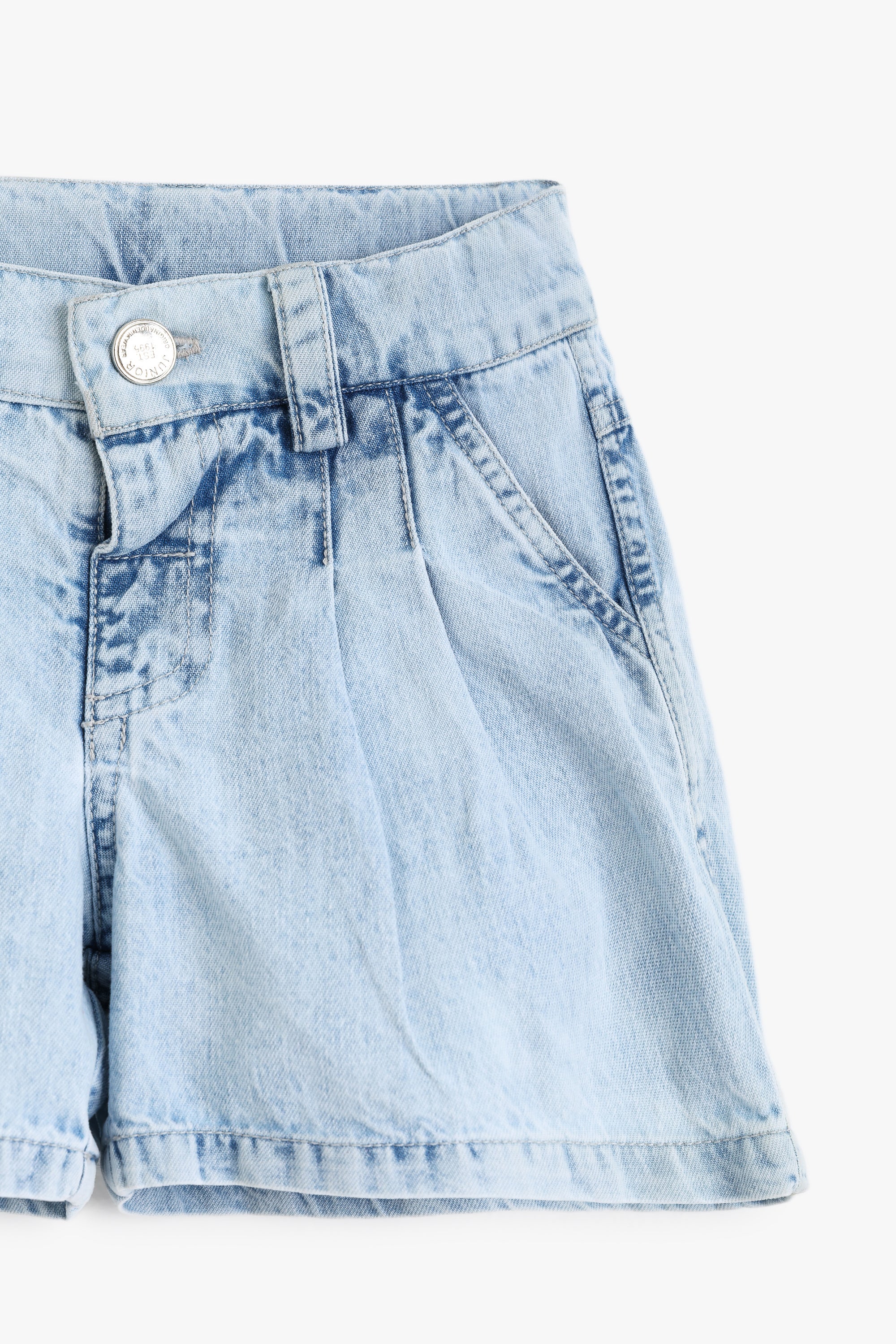 Kids Girls Light Blue Denim Pleated Shorts