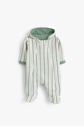 Junior Baby Hooded Romper - Sage Stripe