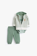 Junior Baby Set of 3 - Sage Stripe Hooded Jacket