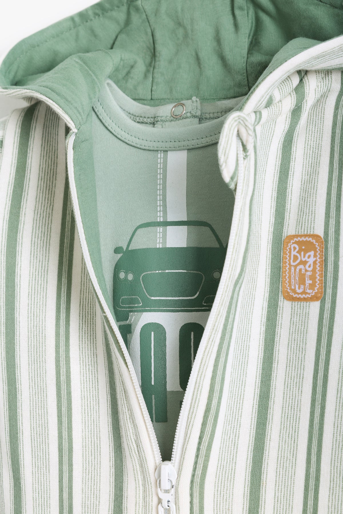 Junior Baby Set of 3 - Sage Stripe Hooded Jacket