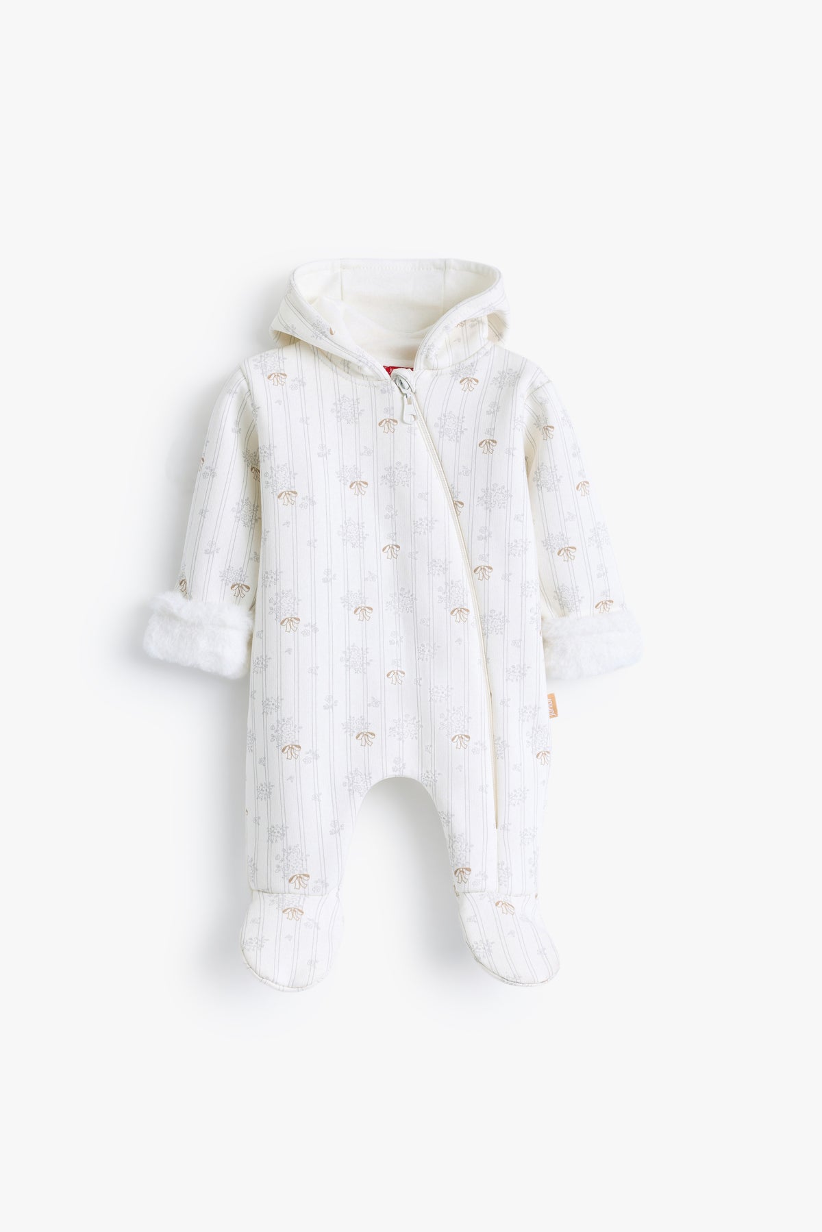 Junior Baby Hooded Romper - Ivory Pointelle