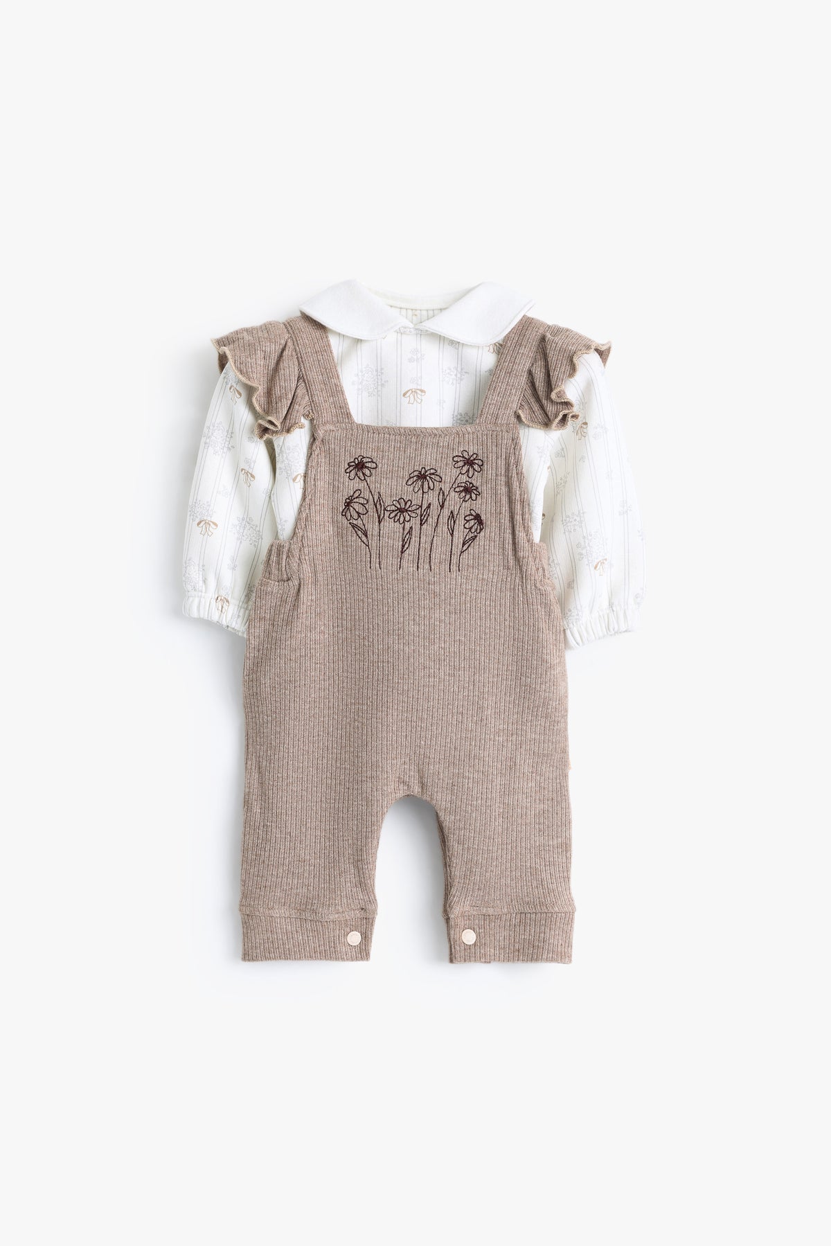 Junior Baby Dungaree Set of 2 - Taupe Embroidered
